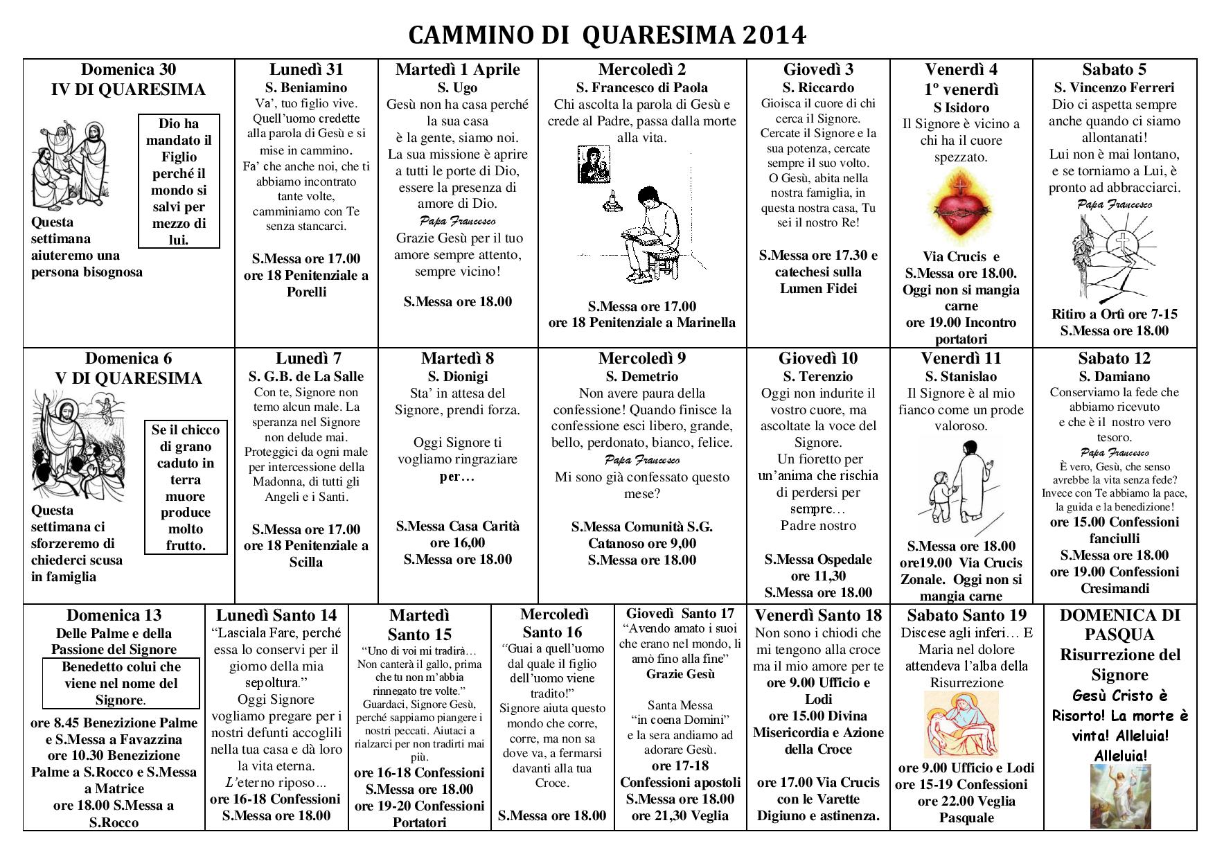 Calendario Quaresima 2014-1