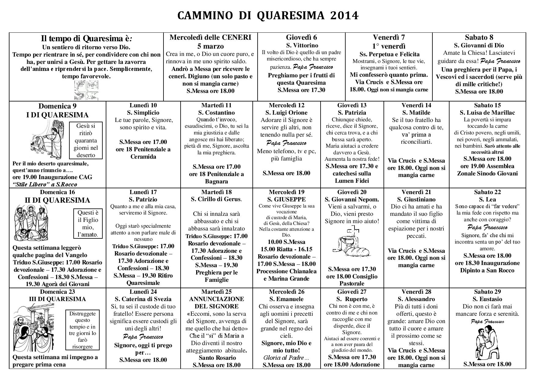 Calendario Quaresima 2014-2